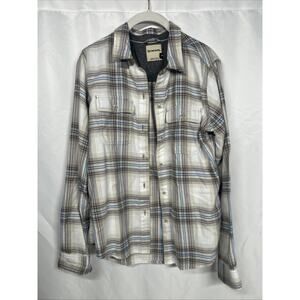 Simms Fishing Plaid Button Up Shirt Cream, Blue, Pink Women's Size M